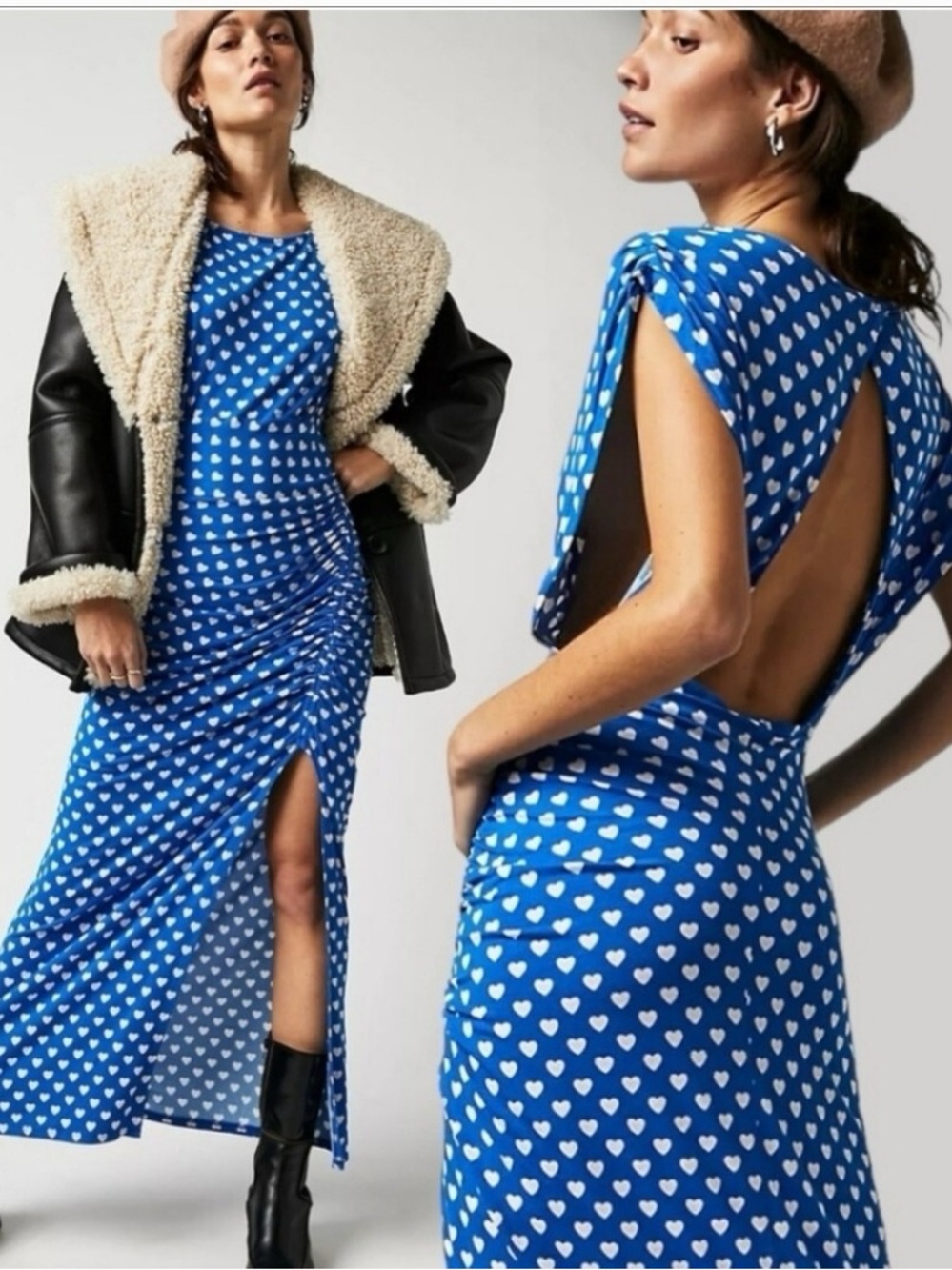 Free People Lakeside Heart-Print Open-Back Midi Dress